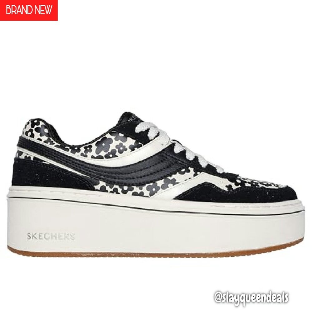 Skechers Women's Black and White Floral Platform Sneakers - Picture 5 of 6